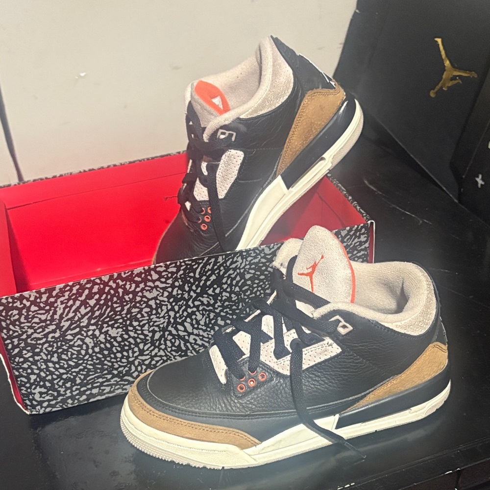 Jordan Black and Tan Sneakers with Red Highlights